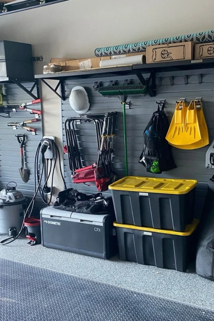 Mix Wall Hooks with Overhead Shelves