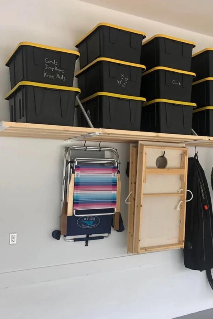 Stack Bins on Overhead Shelves