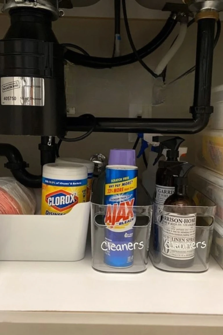Stacked Clear Boxes for Cleaning Supplies