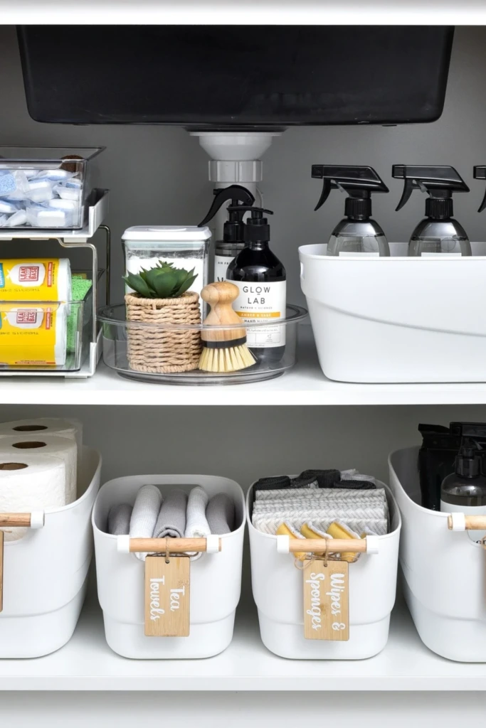 White Bin Setup with Matching Labels