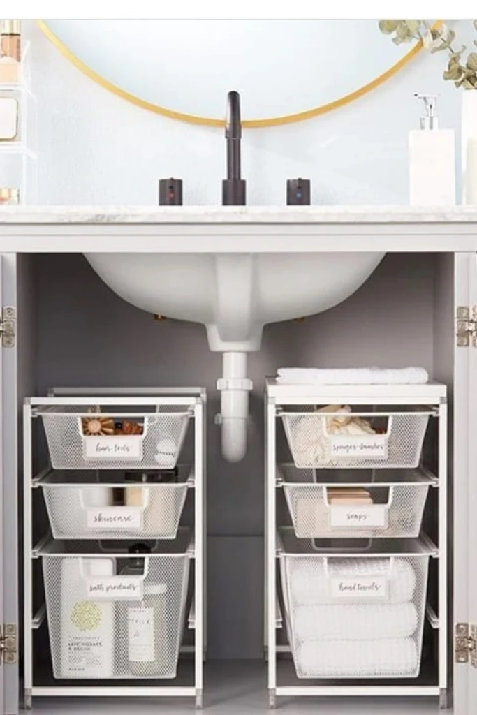 Dual Mesh Drawer Units for Bathroom Storage