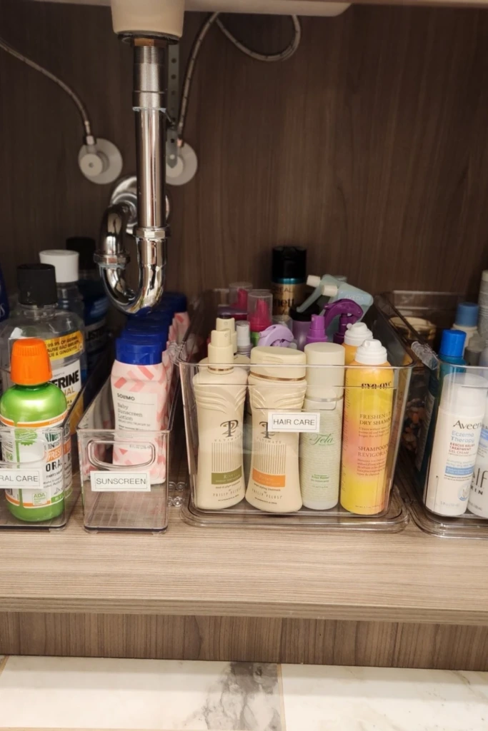 Labeled Acrylic Bins for Beauty Products