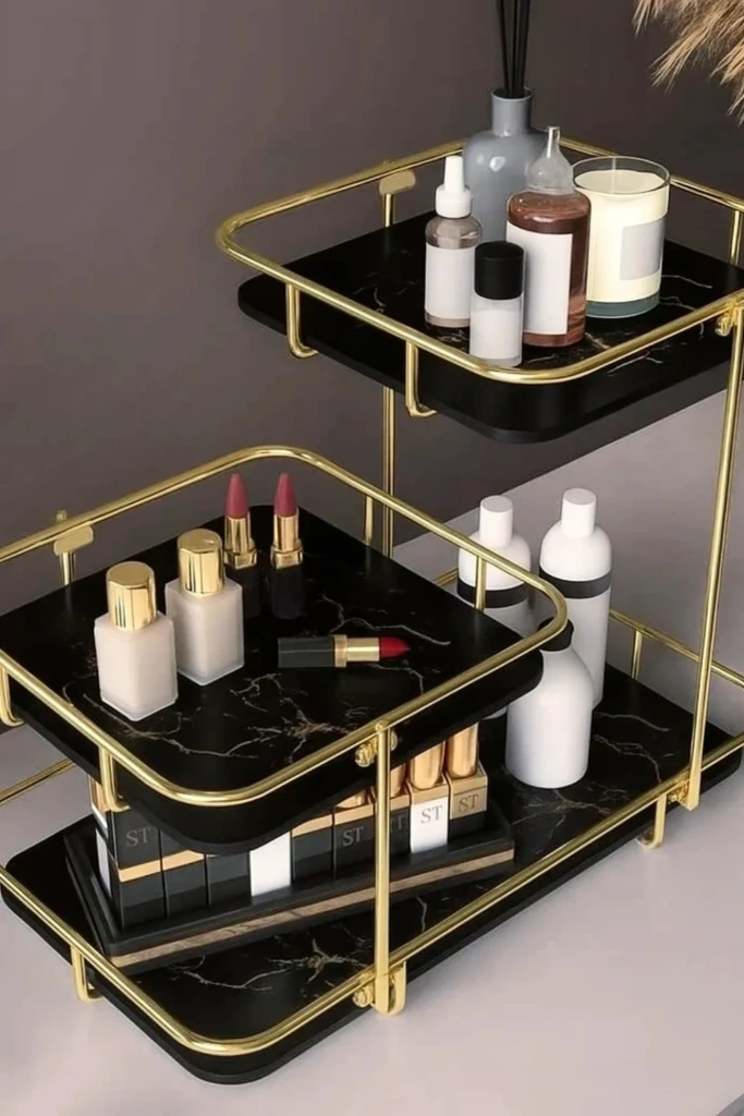 Luxe Black and Gold Tiered Stand