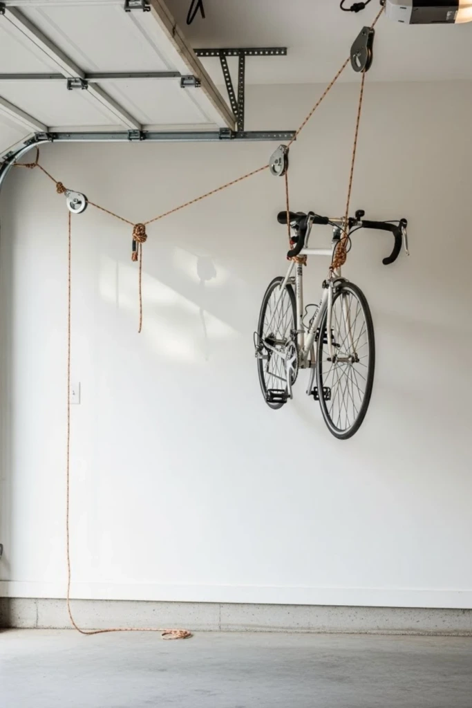 Ceiling Pulley Rack - DIY Bicycle Rack Ideas