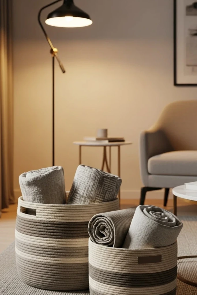 Basket Blanket Stack - Dollar Store DIY Ideas