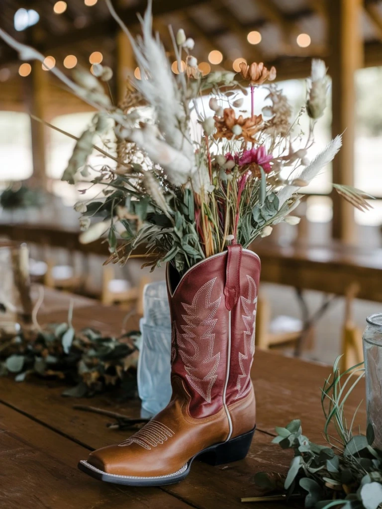 Boot Vase Centerpieces - Western Party Decorations